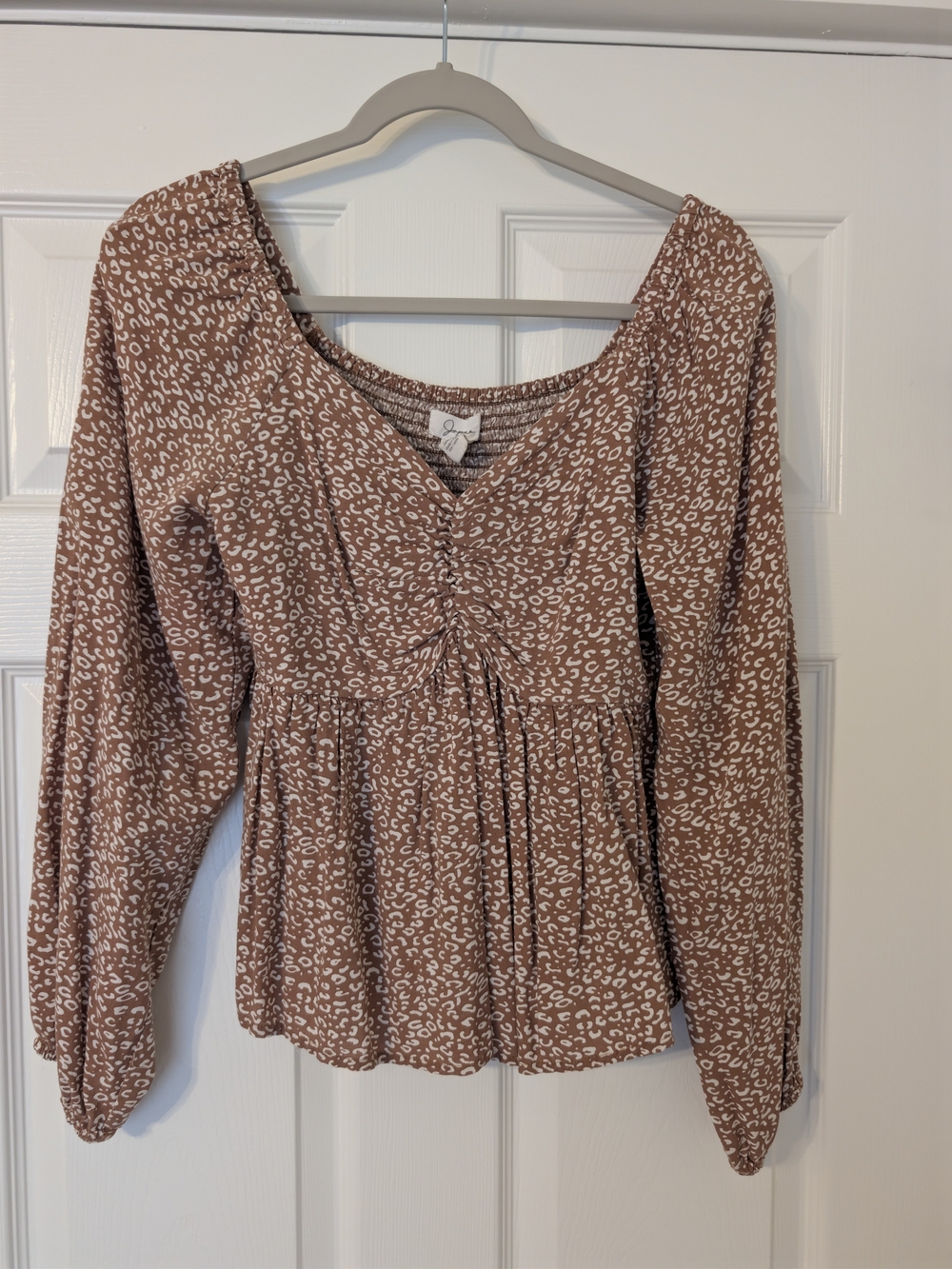 Japna Women's Brown/White print Blouse (Size M)